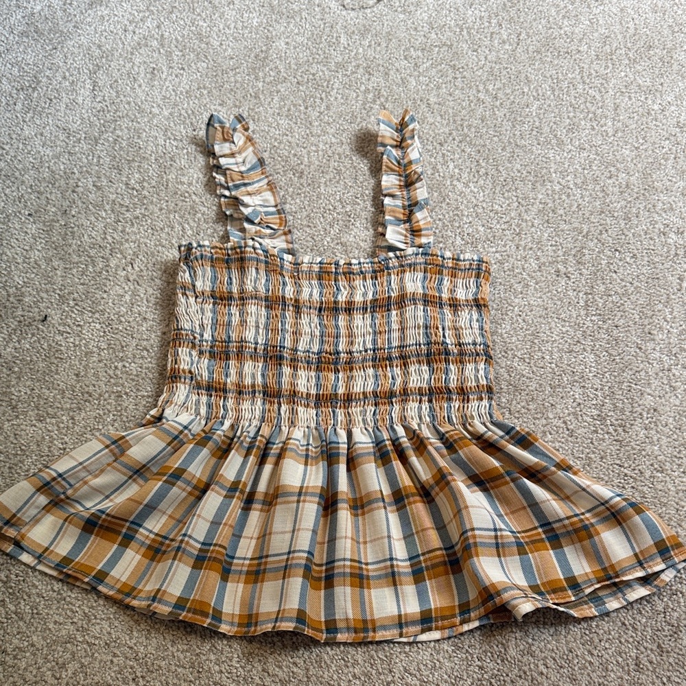 Charming Plaid Ruffle Strap Blouse